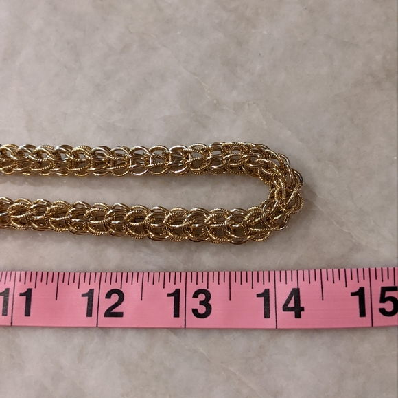 Vintage Gold Tone Necklace 2-in-2 Weave Chain with Round Links - Picture 9 of 9